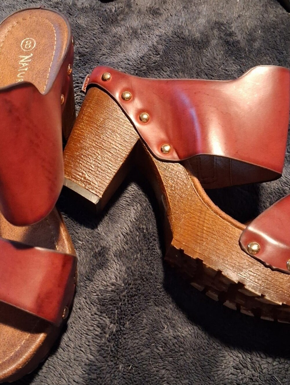 naughty monkey Red Leather-Look Platform Clog Heels